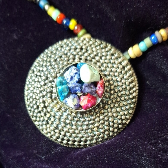 Multicolor Beaded Necklace with Silver Pendant - Picture 8 of 11